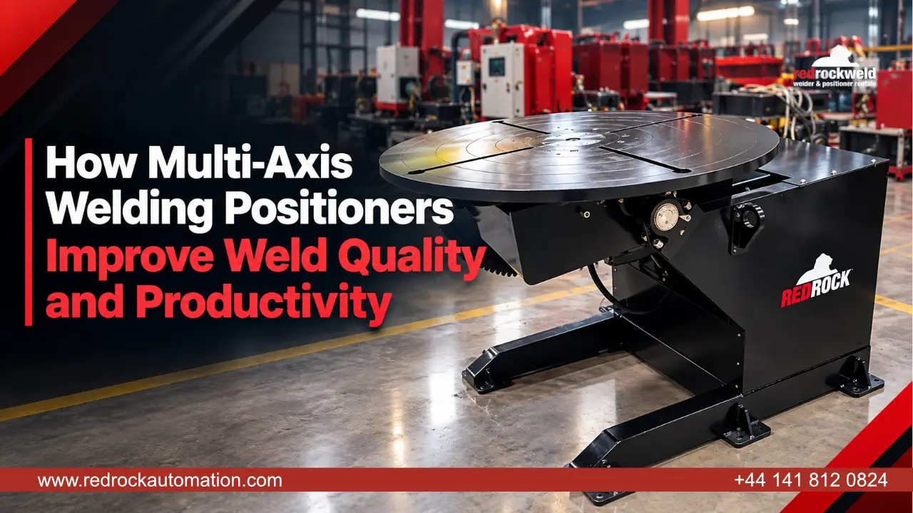 Redrock Automation multi-axis welding positioner handling heavy metal fabrication